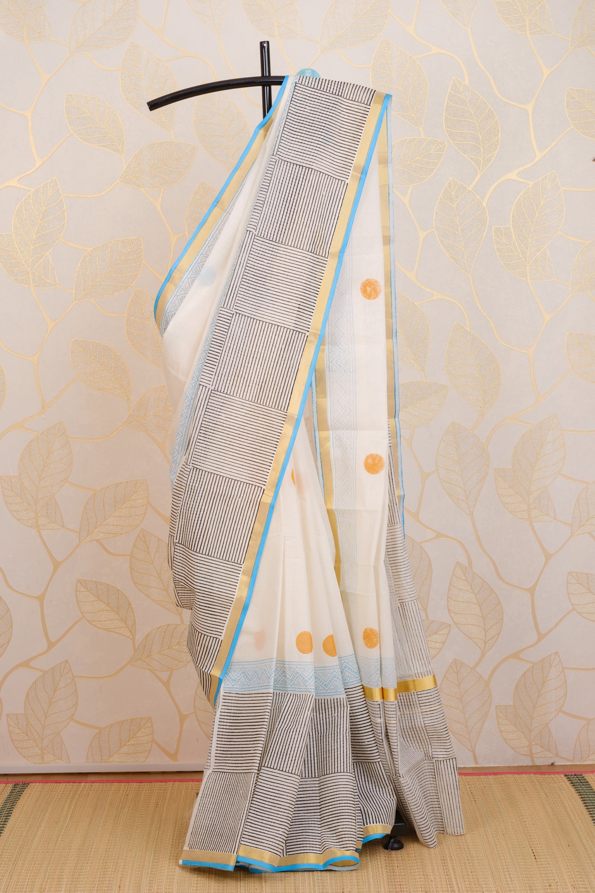 Kasavu Turquoise Blue and Mustard