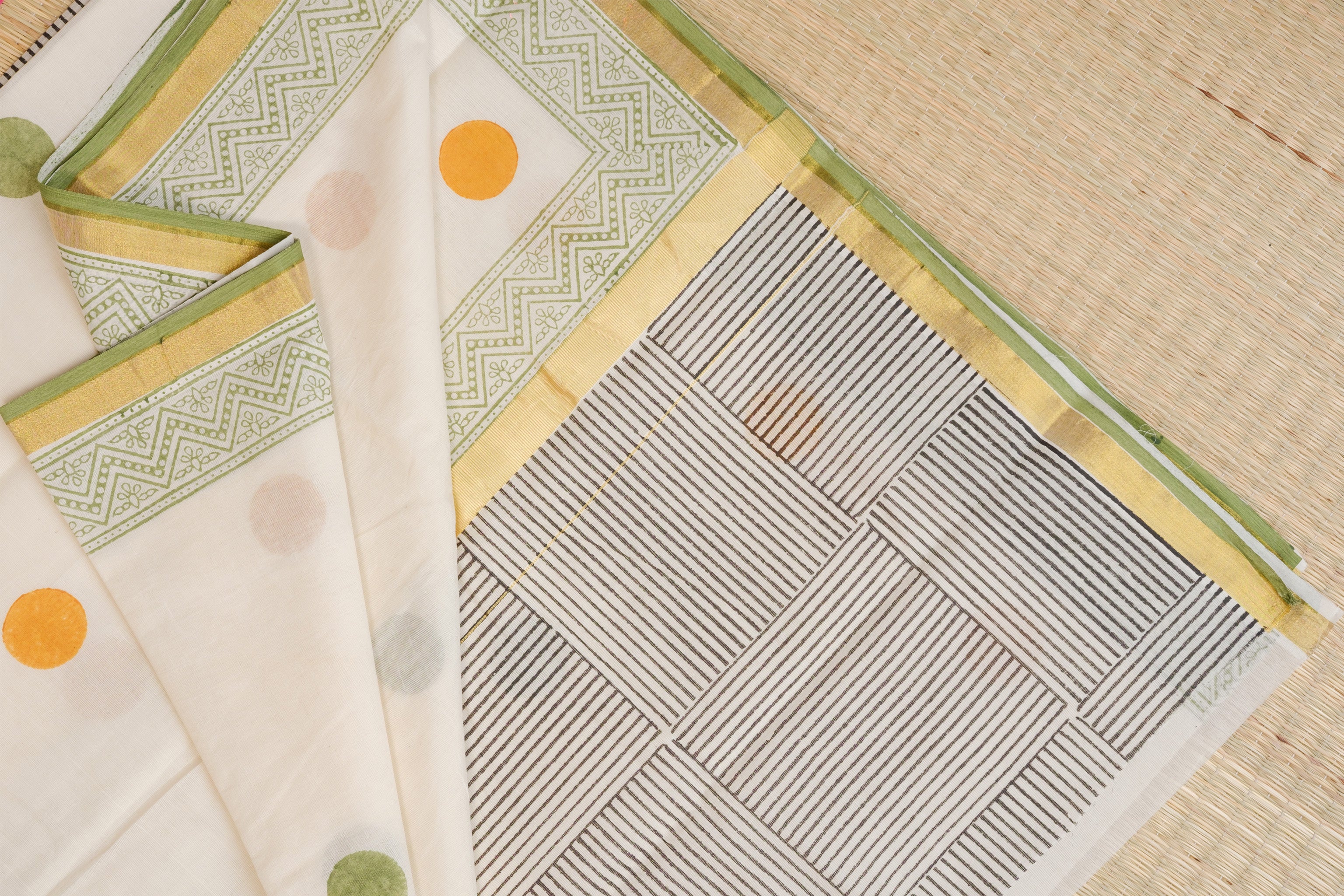 Kasavu Olive Green and Mustard