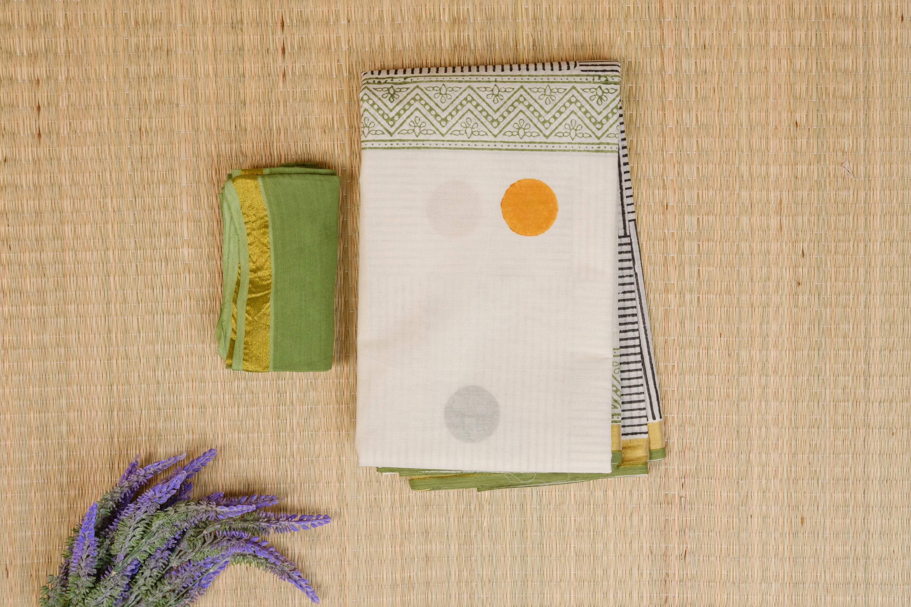 Kasavu Olive Green and Mustard