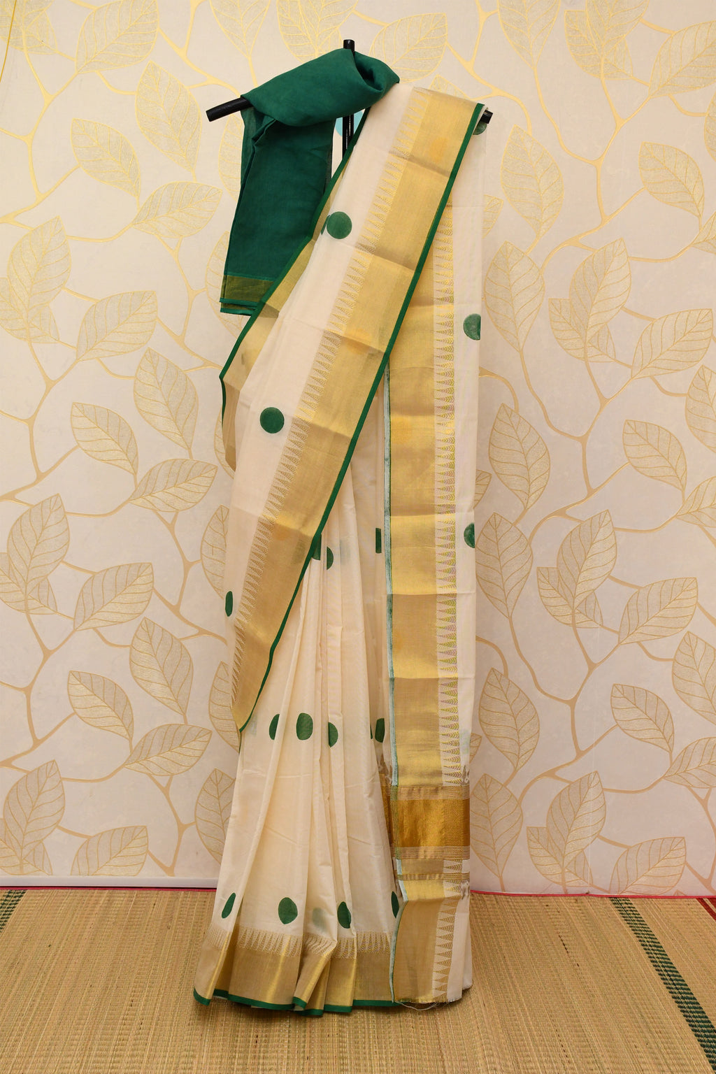 Kasavu Green and Mustard Big Polka