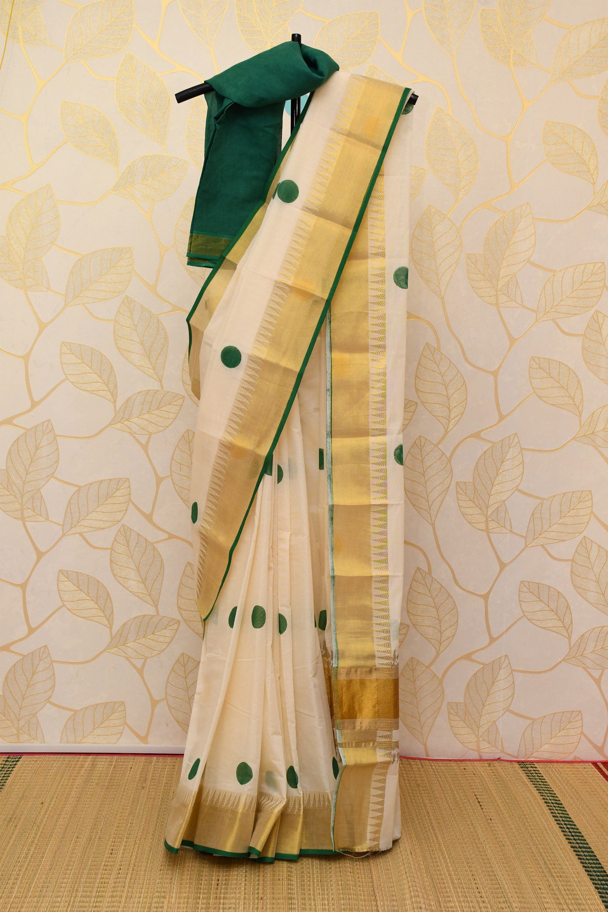 Kasavu Green and Mustard Big Polka
