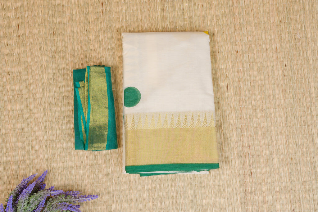 Kasavu Green and Mustard Big Polka